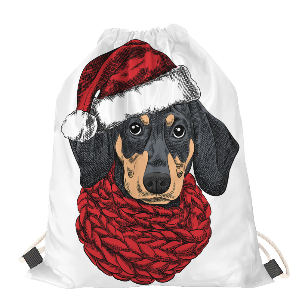 Christmas Santa Dachshund Print Drawstring Bag