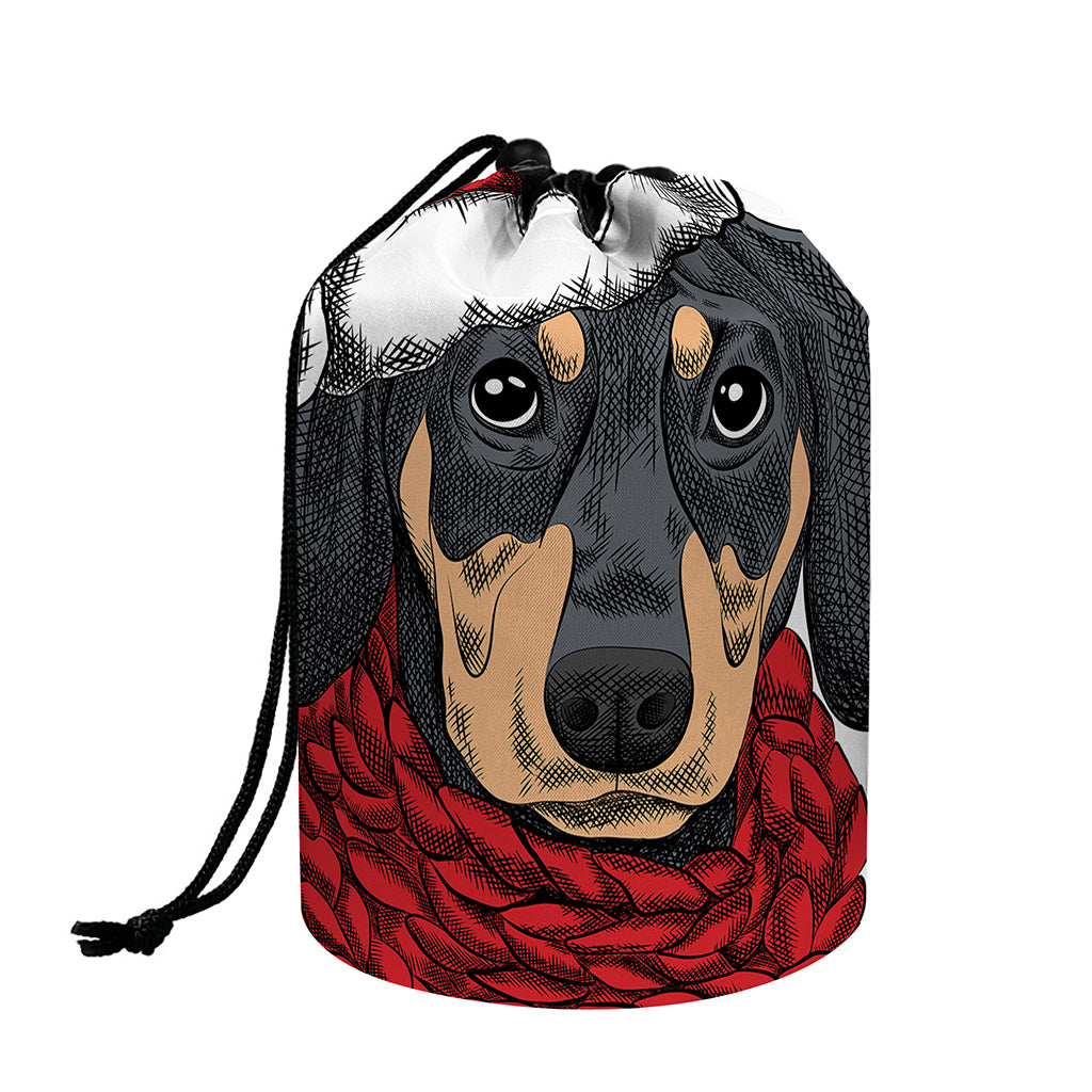 Christmas Santa Dachshund Print Drawstring Makeup Bag