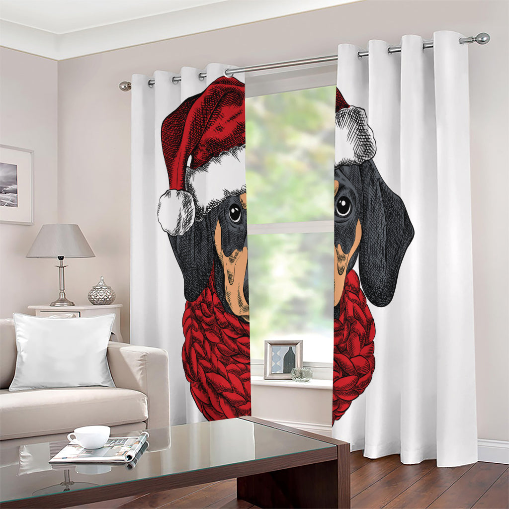 Christmas Santa Dachshund Print Extra Wide Grommet Curtains