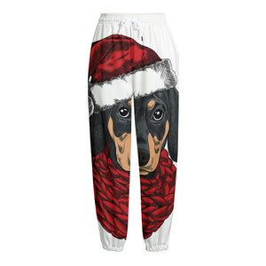 Christmas Santa Dachshund Print Fleece Lined Knit Pants