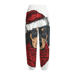 Christmas Santa Dachshund Print Fleece Lined Knit Pants