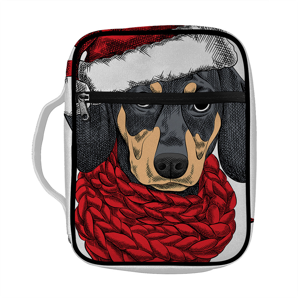 Christmas Santa Dachshund Print Front Pocket Bible Bag