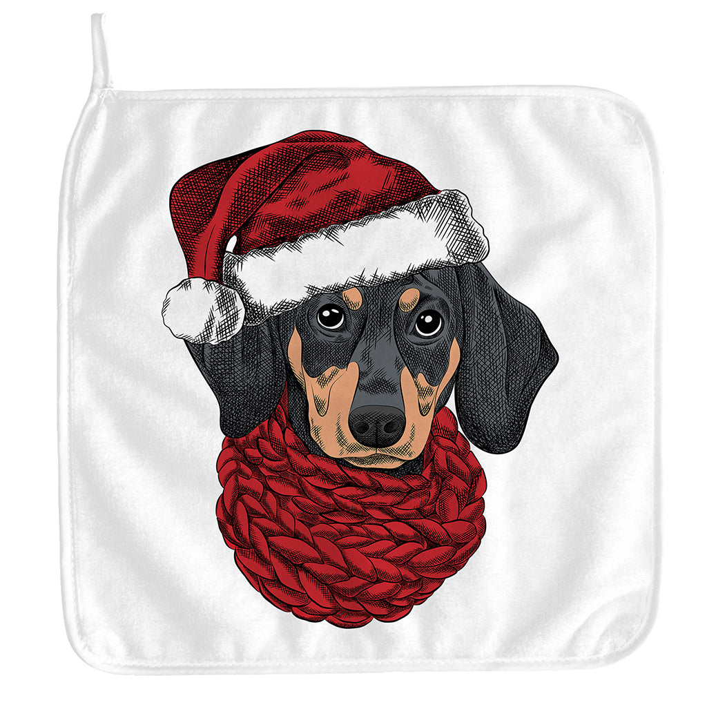 Christmas Santa Dachshund Print Hand Towel