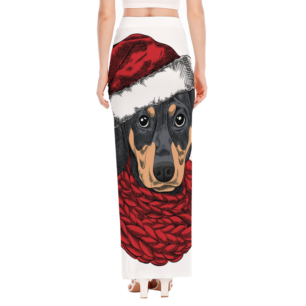 Christmas Santa Dachshund Print High Slit Maxi Skirt