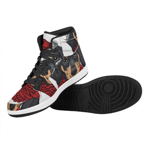 Christmas Santa Dachshund Print High Top Leather Sneakers