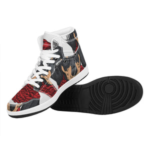 Christmas Santa Dachshund Print High Top Leather Sneakers