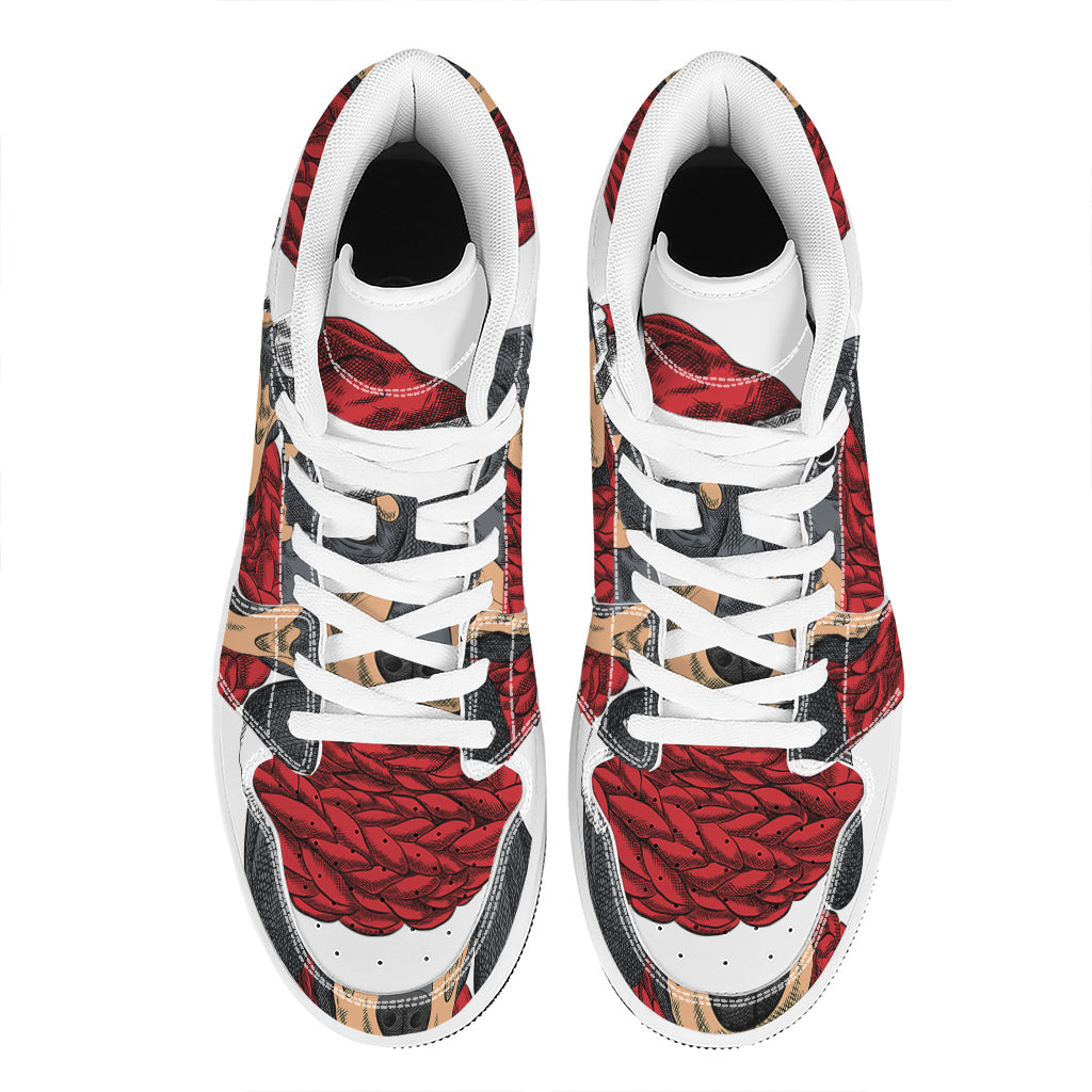 Christmas Santa Dachshund Print High Top Leather Sneakers