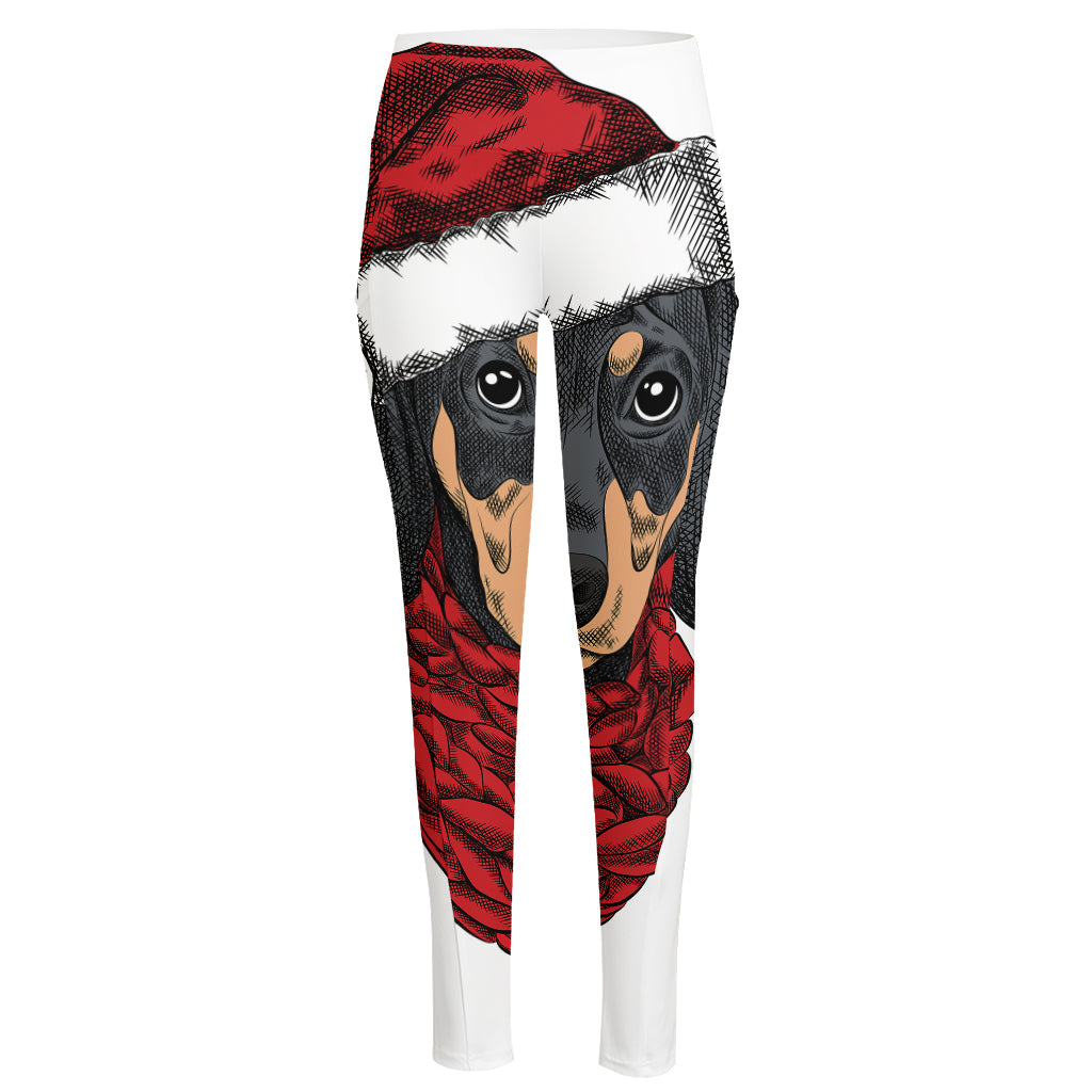 Christmas Santa Dachshund Print High-Waisted Pocket Leggings