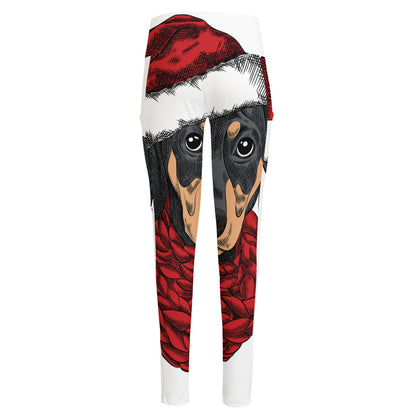 Christmas Santa Dachshund Print High-Waisted Pocket Leggings
