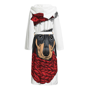 Christmas Santa Dachshund Print Hooded Bathrobe