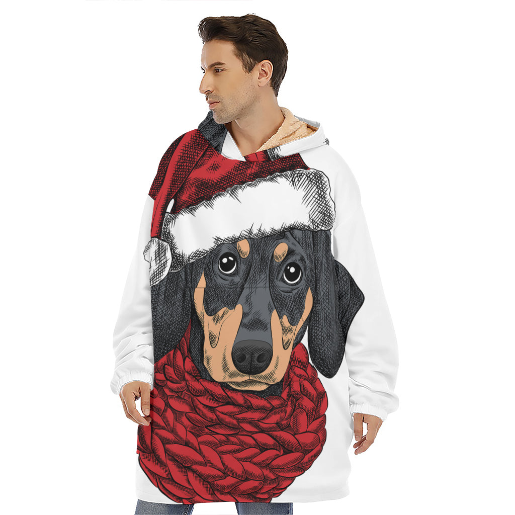 Christmas Santa Dachshund Print Hoodie Blanket