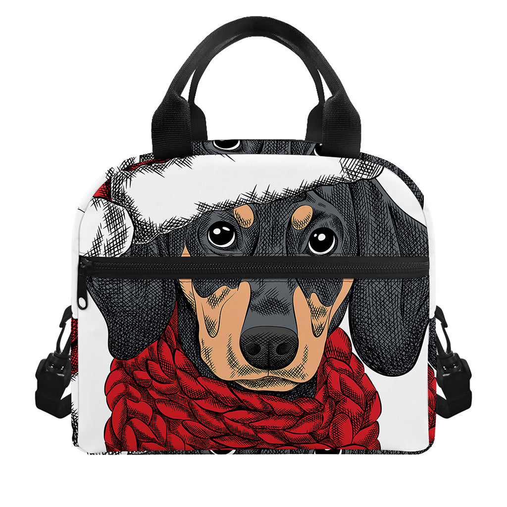 Christmas Santa Dachshund Print Insulated Lunch Bag