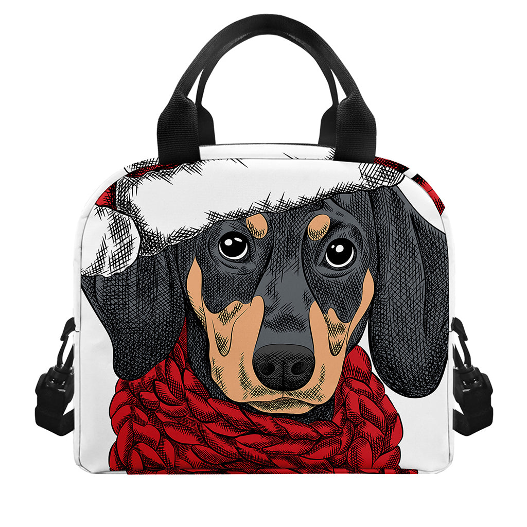Christmas Santa Dachshund Print Insulated Lunch Bag