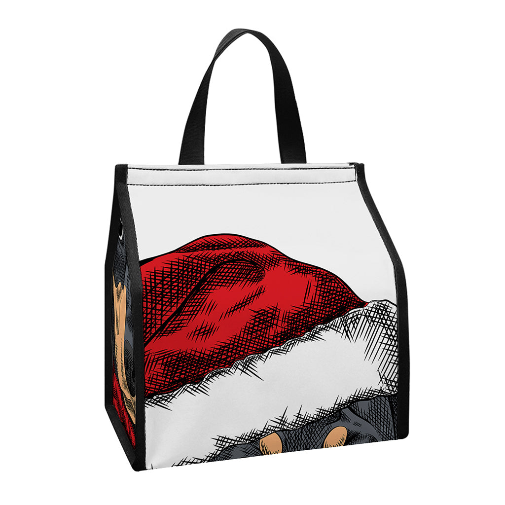 Christmas Santa Dachshund Print Insulated Lunch Tote