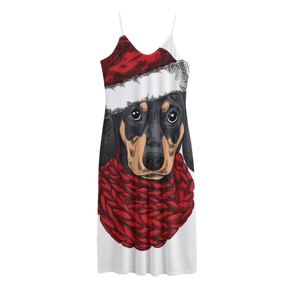 Christmas Santa Dachshund Print Jersey Midi Cami Dress