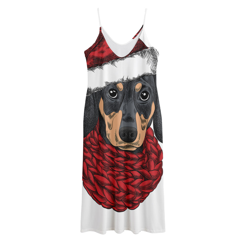 Christmas Santa Dachshund Print Jersey Midi Cami Dress