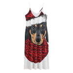 Christmas Santa Dachshund Print Jersey Midi Cami Dress