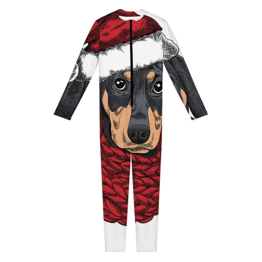 Christmas Santa Dachshund Print Jumpsuit