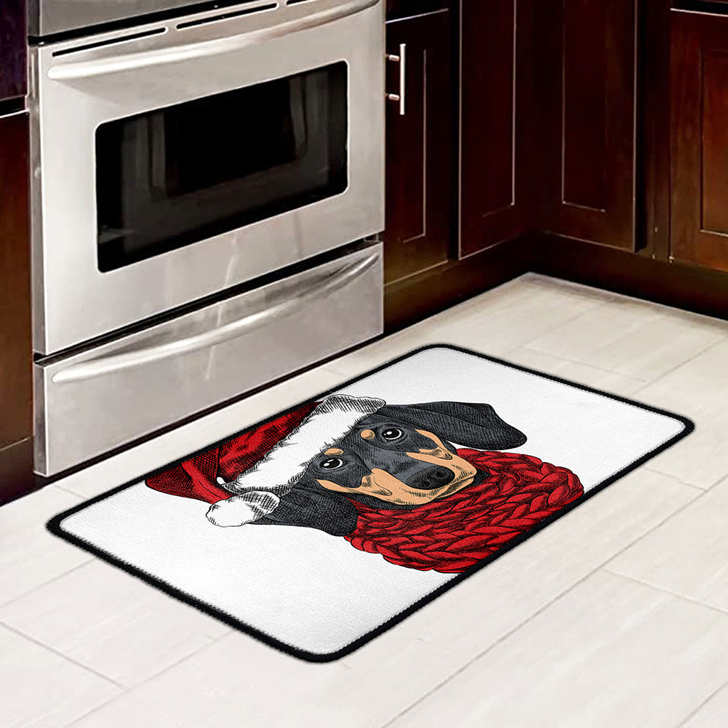 Christmas Santa Dachshund Print Kitchen Mat