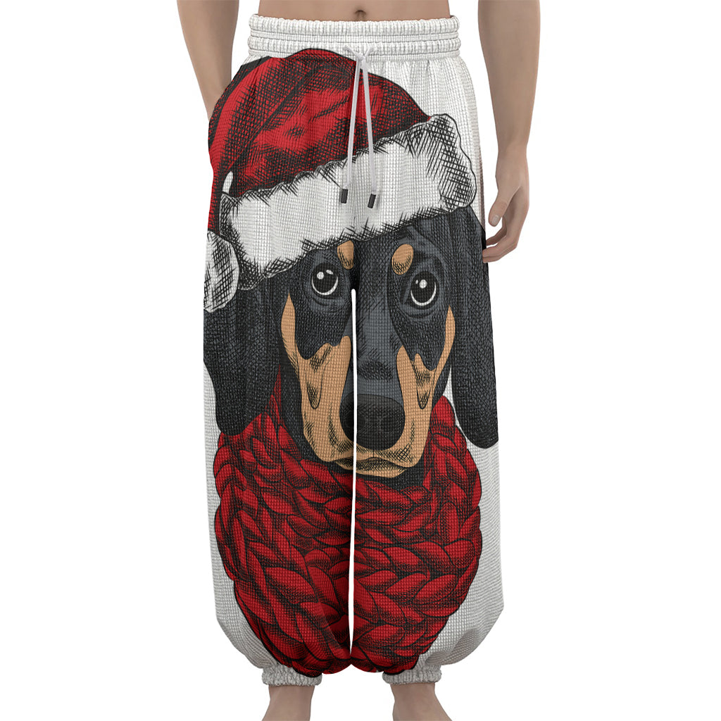 Christmas Santa Dachshund Print Lantern Pants