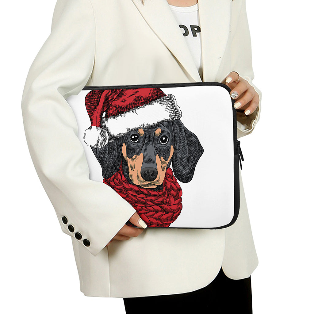 Christmas Santa Dachshund Print Laptop Sleeve