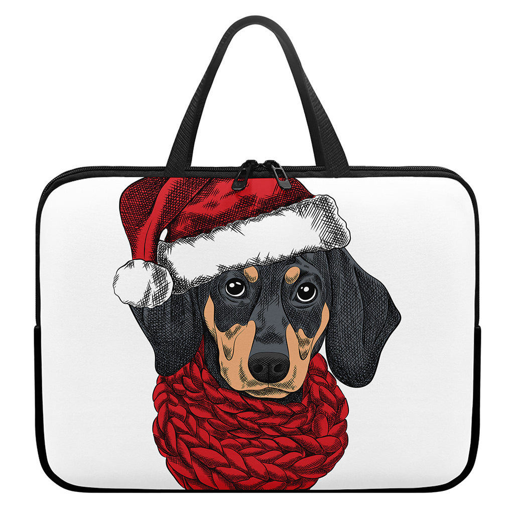 Christmas Santa Dachshund Print Laptop Sleeve With Handle