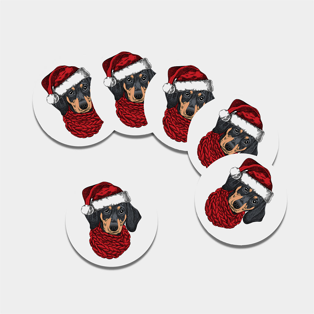 Christmas Santa Dachshund Print Leather Coaster Set