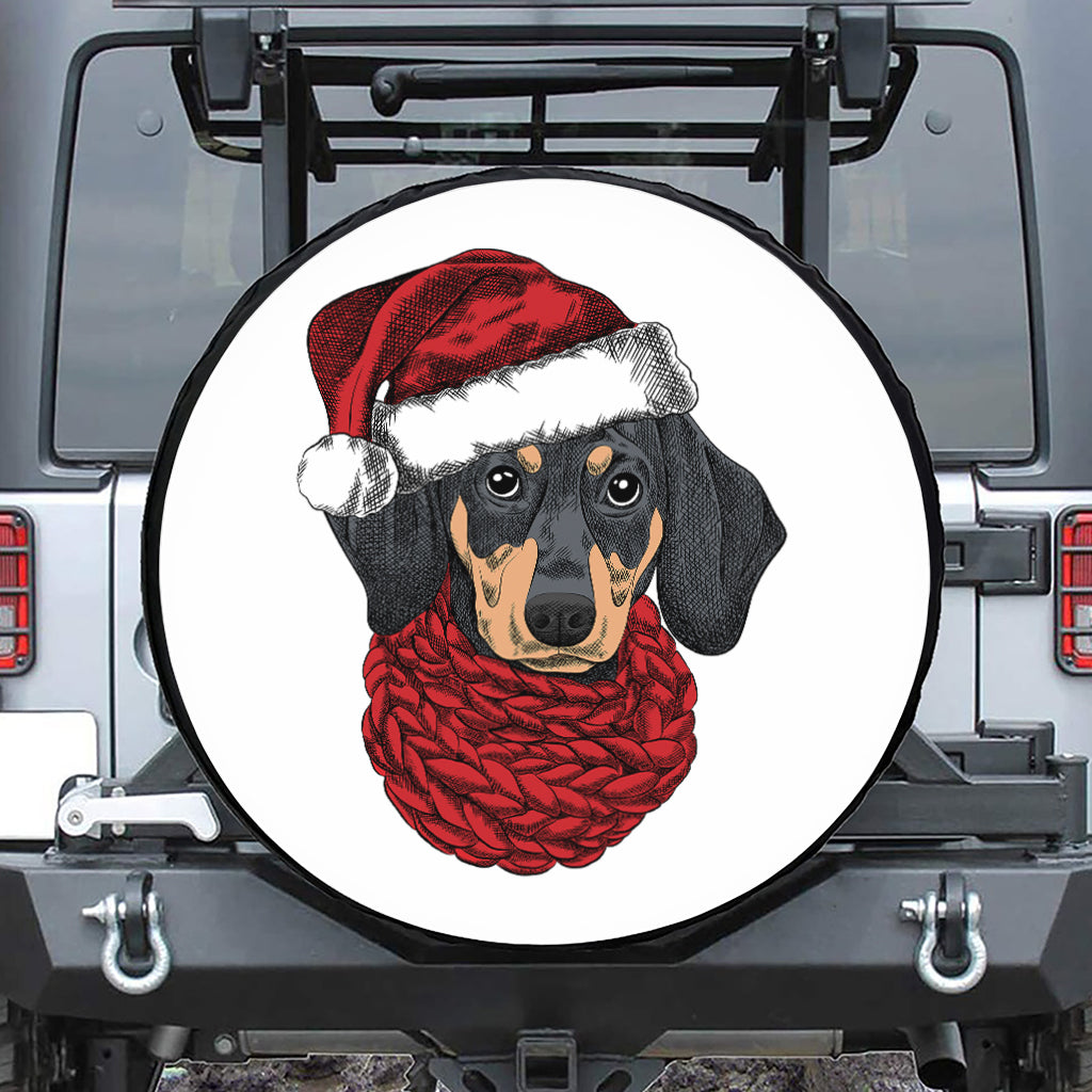 Christmas Santa Dachshund Print Leather Spare Tire Cover