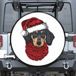 Christmas Santa Dachshund Print Leather Spare Tire Cover