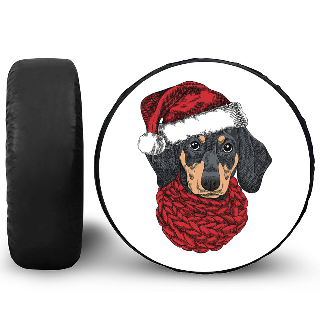 Christmas Santa Dachshund Print Leather Spare Tire Cover