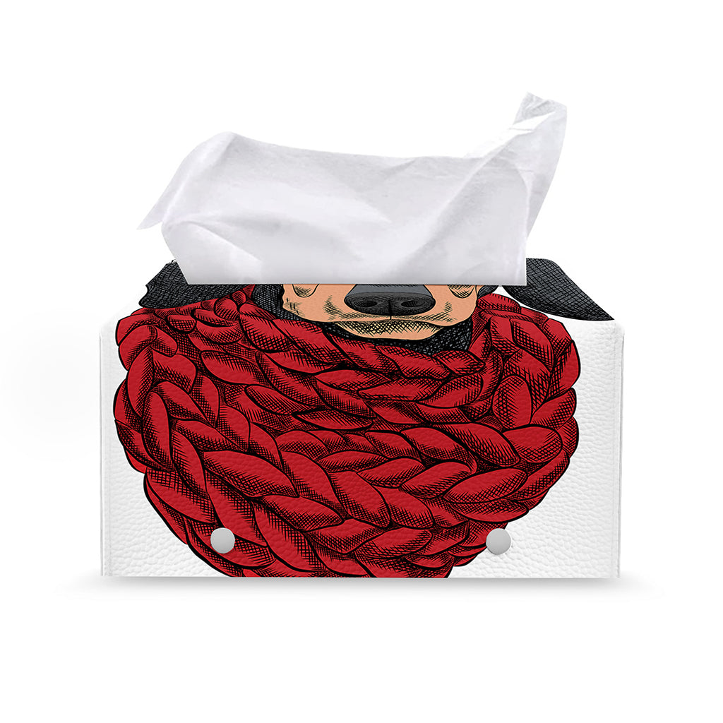 Christmas Santa Dachshund Print Leather Tissue Box Cover