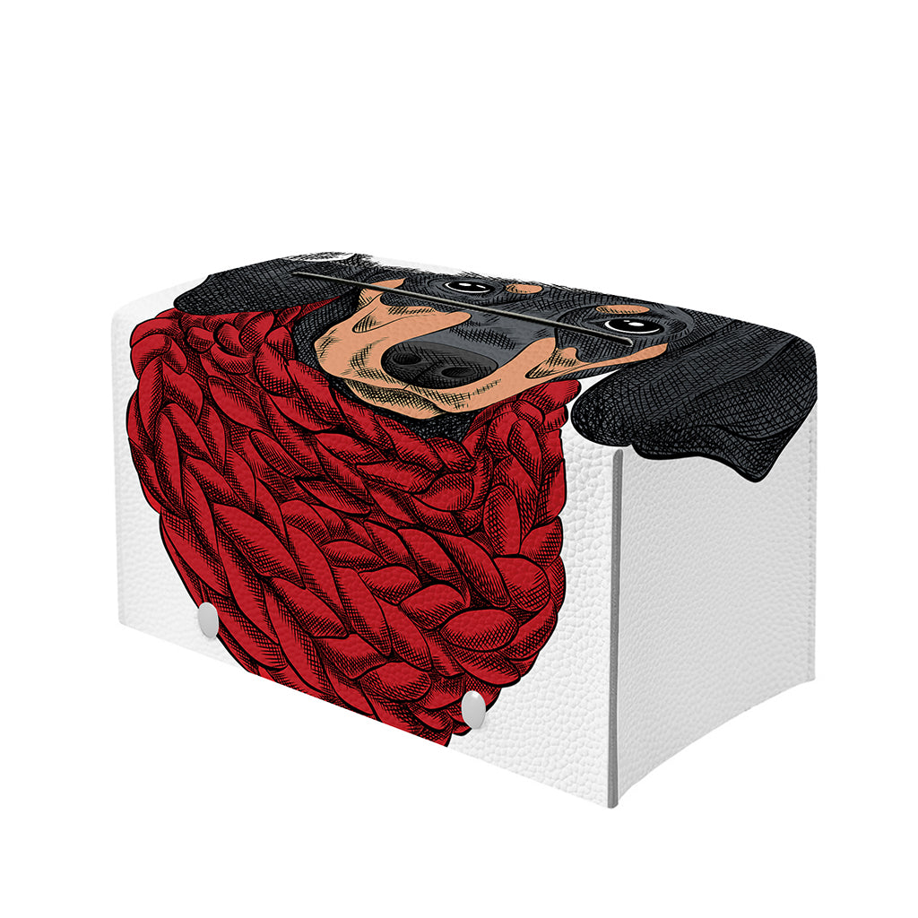 Christmas Santa Dachshund Print Leather Tissue Box Cover