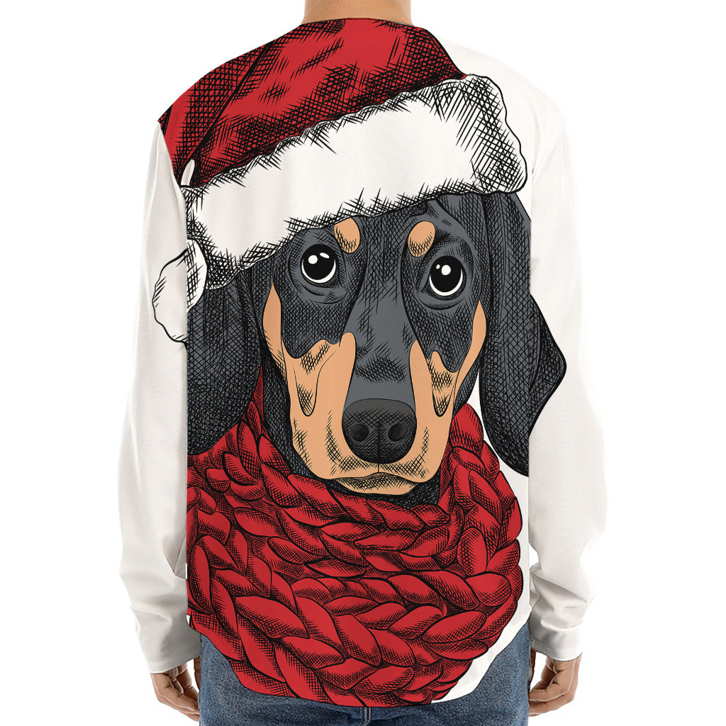 Christmas Santa Dachshund Print Long Sleeve Baseball Jersey