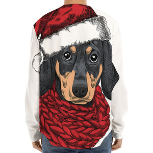 Christmas Santa Dachshund Print Long Sleeve Baseball Jersey