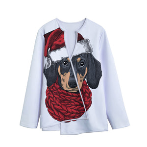 Christmas Santa Dachshund Print Long Sleeve Short Coat