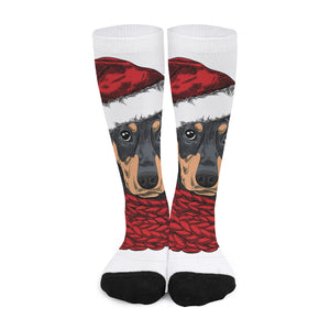 Christmas Santa Dachshund Print Long Socks