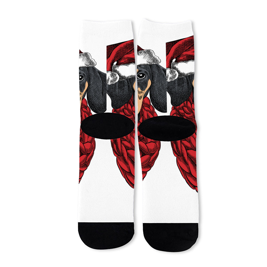 Christmas Santa Dachshund Print Long Socks