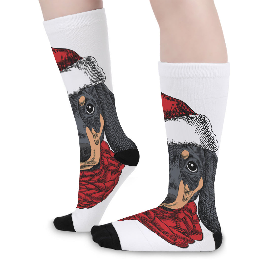 Christmas Santa Dachshund Print Long Socks