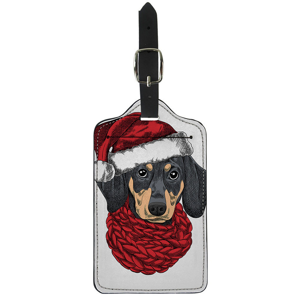 Christmas Santa Dachshund Print Luggage Tag