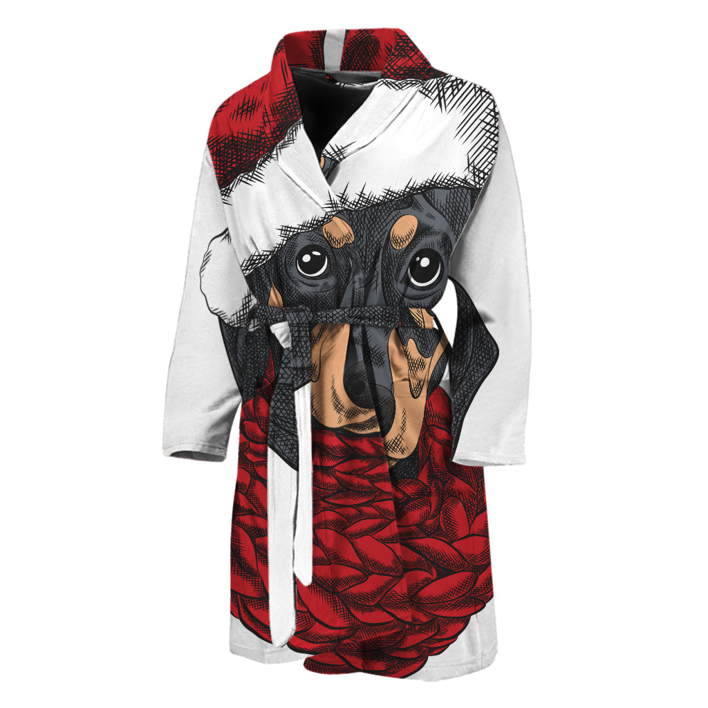 Christmas Santa Dachshund Print Men's Bathrobe