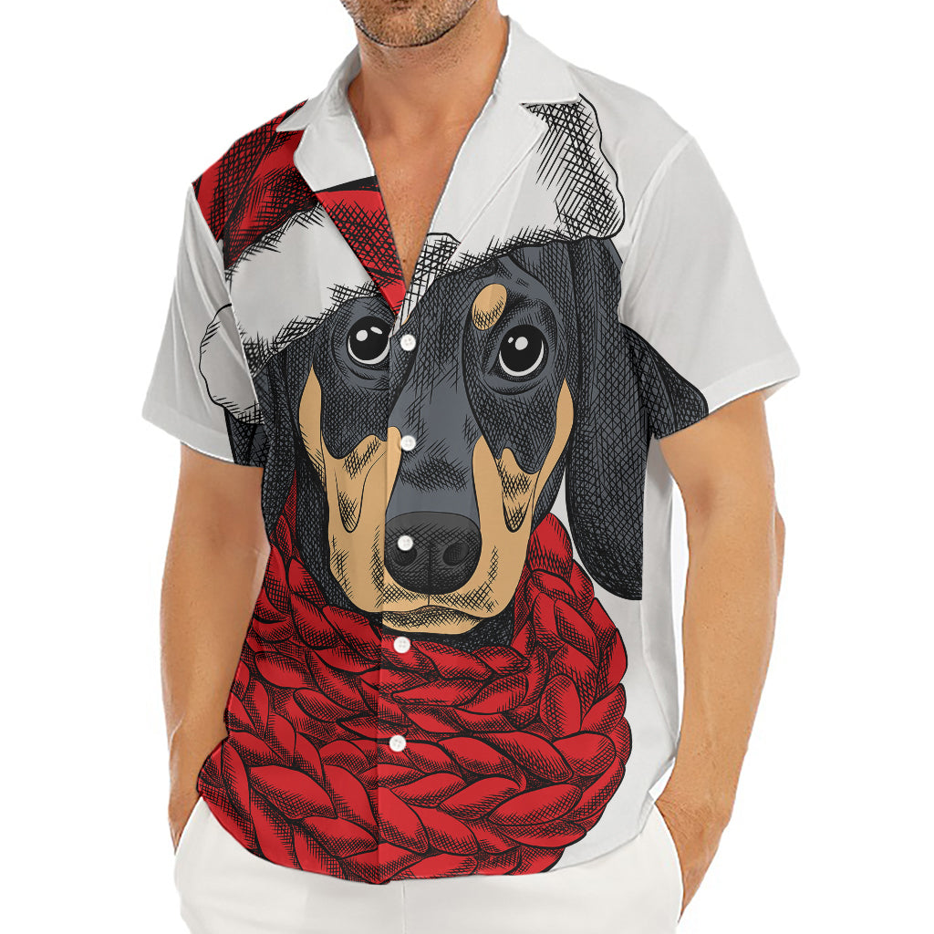 Christmas Santa Dachshund Print Men's Deep V-Neck Shirt