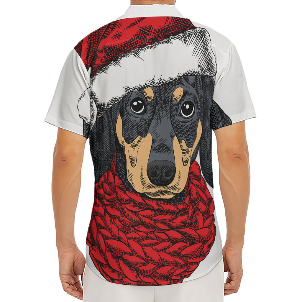 Christmas Santa Dachshund Print Men's Deep V-Neck Shirt