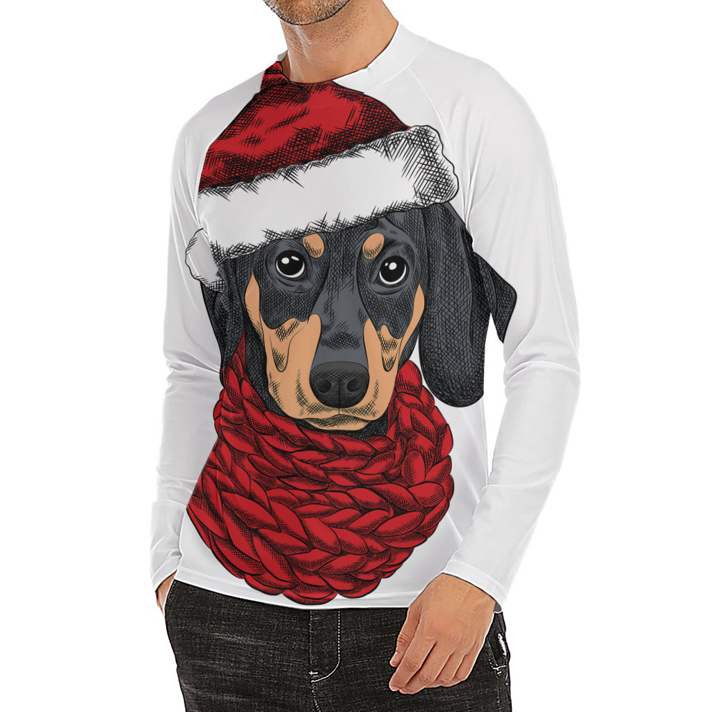 Christmas Santa Dachshund Print Men's Long Sleeve Rash Guard