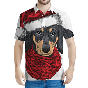 Christmas Santa Dachshund Print Men's Polo Shirt