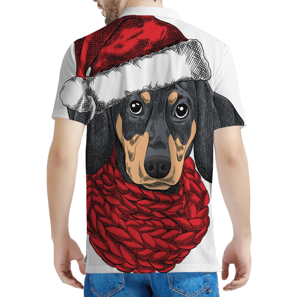 Christmas Santa Dachshund Print Men's Polo Shirt