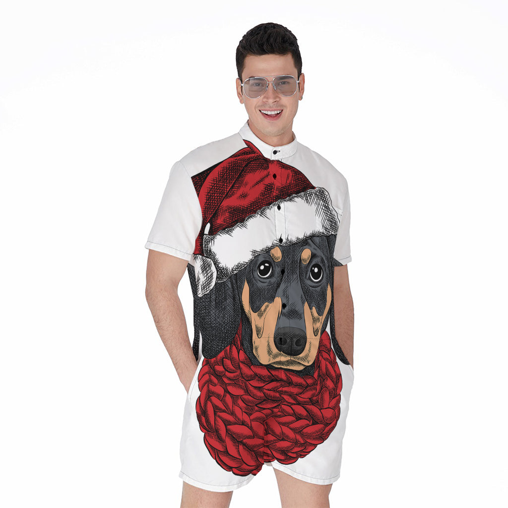 Christmas Santa Dachshund Print Men's Rompers