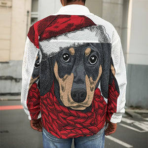 Christmas Santa Dachshund Print Men's Shirt Jacket