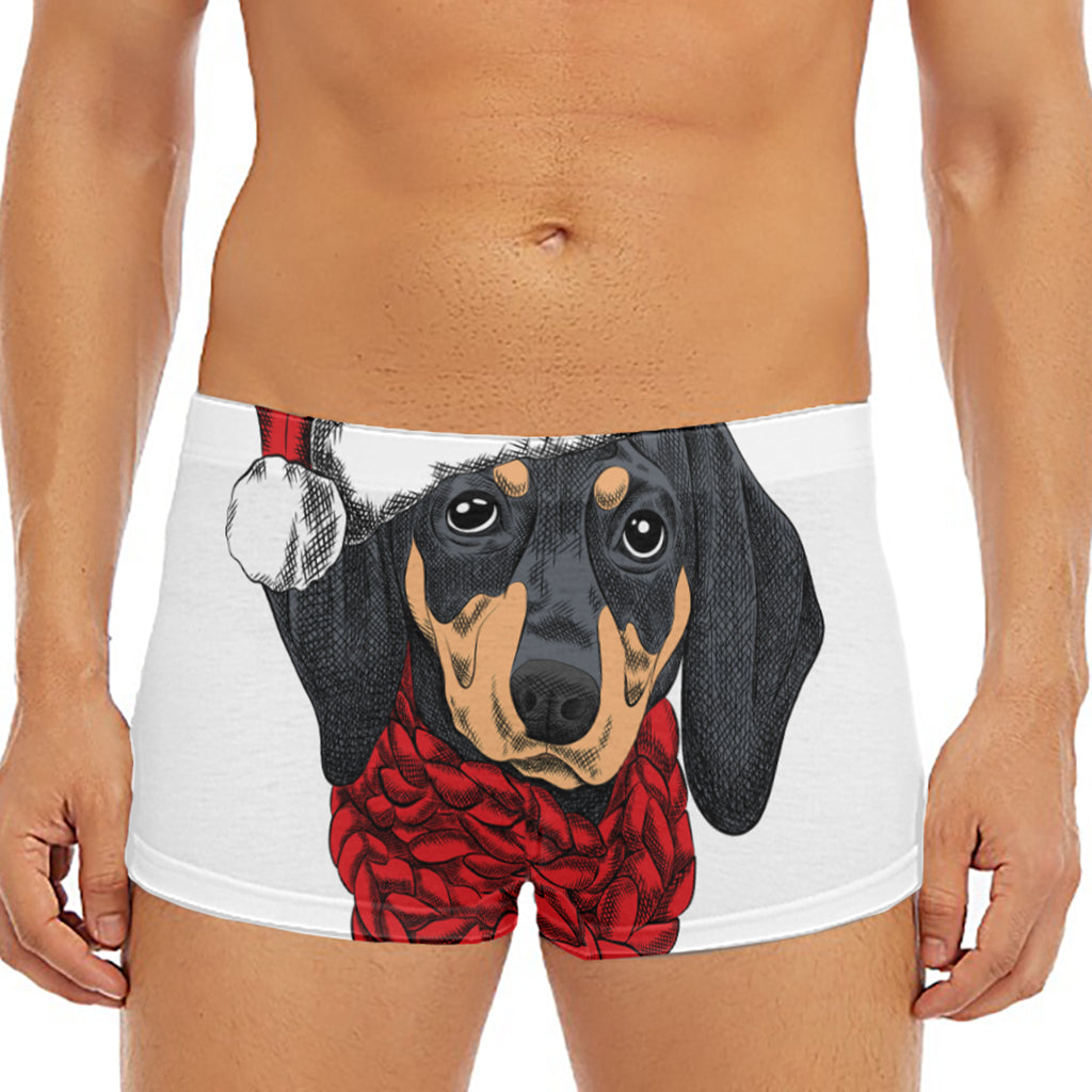Christmas Santa Dachshund Print Men's Short Boxer Briefs
