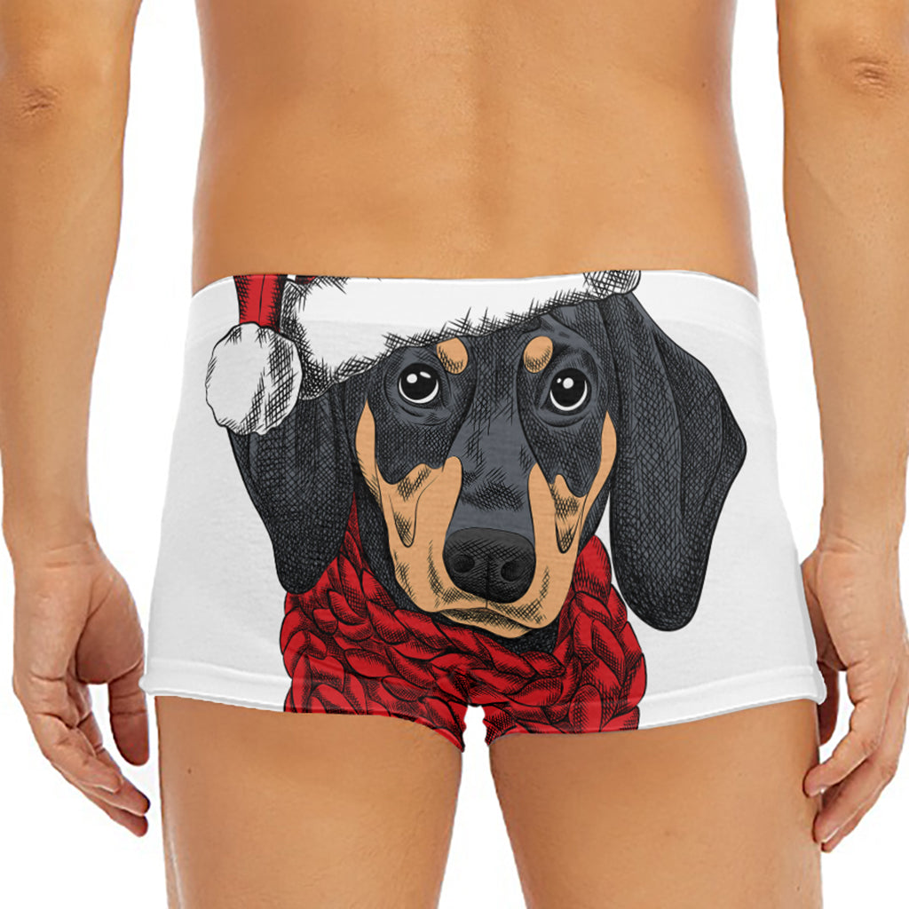 Christmas Santa Dachshund Print Men's Short Boxer Briefs