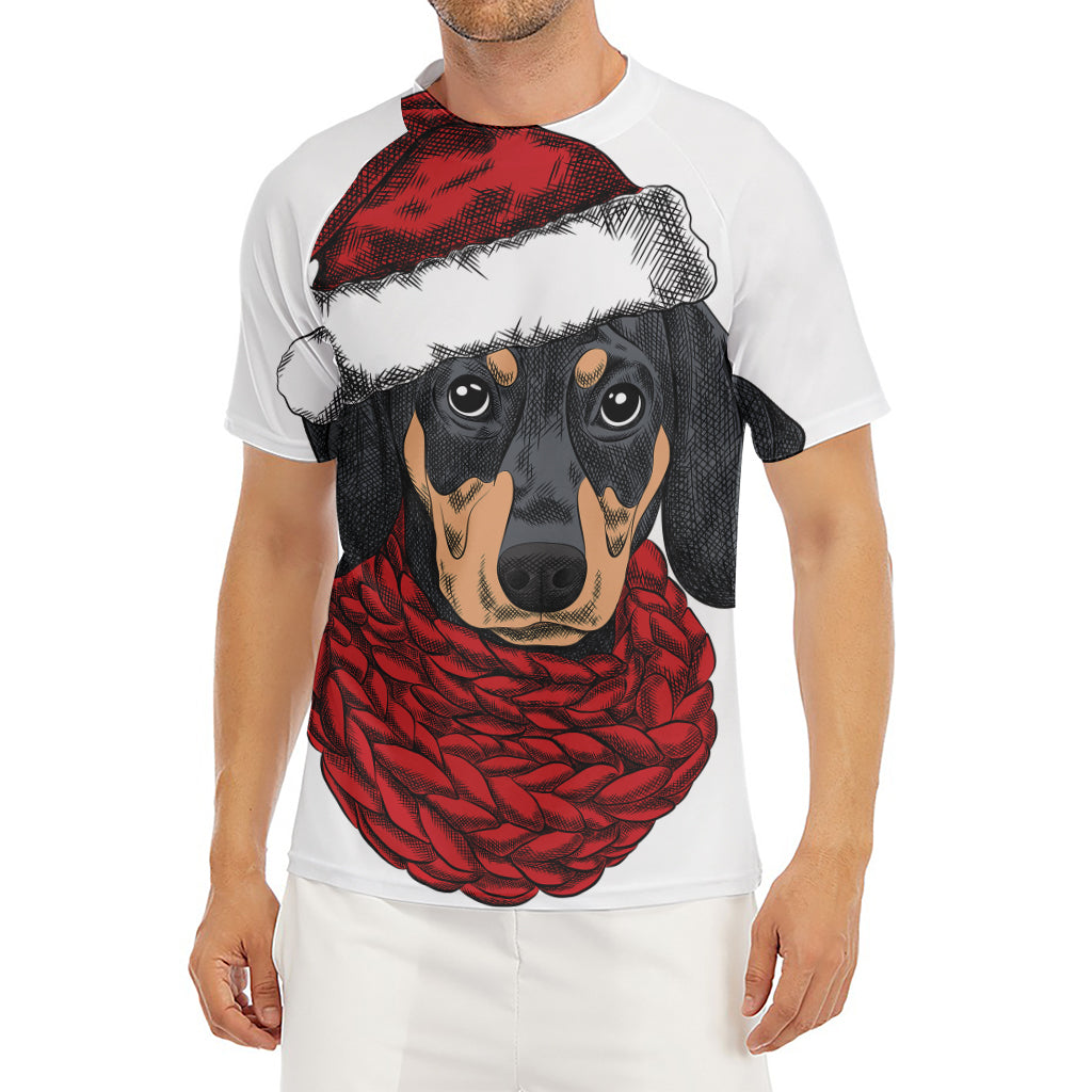 Christmas Santa Dachshund Print Men's Short Sleeve Rash Guard